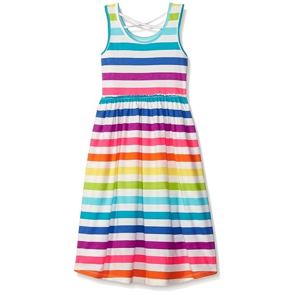 Children's Place Rainbow Stripe Cross Back Dress Sleeveless Size Large 10/12 - Picture 1 of 4